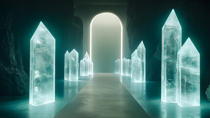 Poster - Long narrow tunnel with a dimly lit corridor extending into the distance