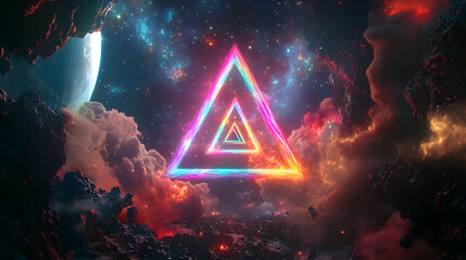 Wall Mural - triangle shape in the sky surrounded by clouds and stars during nighttime