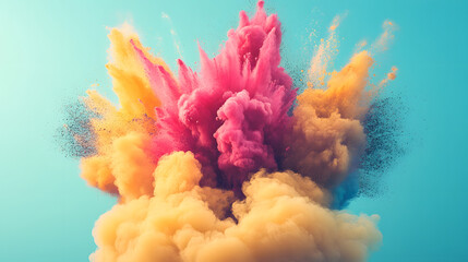 Poster - Colorful powder explosion in the air creating vibrant cloud formations and dynamic patterns