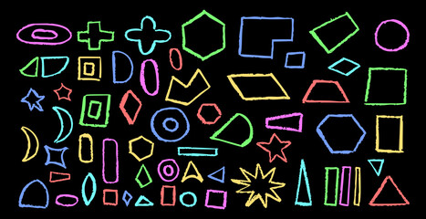 Wall Mural - set of basic geometric shapes. circle, square, rectangle, triangle and other polygons drawn with cha