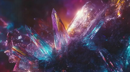 Poster - Colorful abstract background featuring multicolored crystals and geometric shapes in a vibrant design