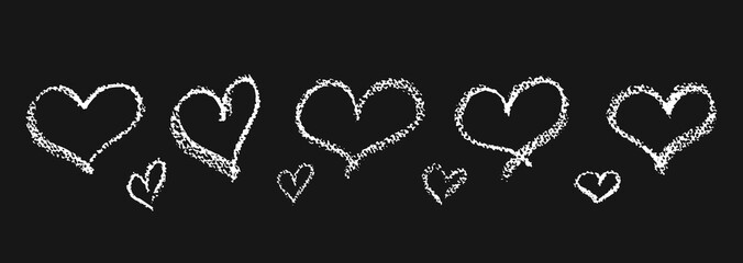 Wall Mural - set of white outline hearts signs drawn by wax pencil. love symbols in doodle style. collection of h