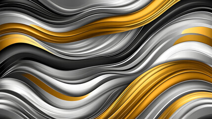 Poster - Abstract background featuring flowing gold and silver waves on a smooth surface