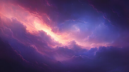 Poster - Dark cloudy sky illuminated by bright orange light during sunset or sunrise