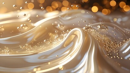 Golden Silk: Luxurious, flowing golden silk, shimmering with subtle highlights and gentle undulations, creates a sense of opulence and softness, with bokeh lights