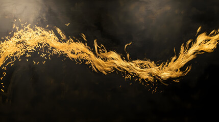 Poster - Gold fire flame on black background creating a dramatic visual effect in dark environment
