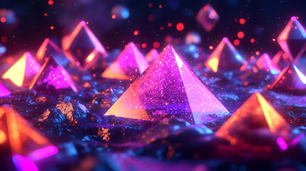 Poster - Colorful crystals displayed on a black background in various shapes and sizes