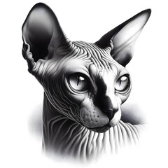 Sticker - 흰 배경, 스핑크스 고양이, 펜슬 드로잉, jpeg (white background, Sphynx cat, pencil drawing, jpeg)