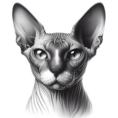 Sticker - 흰 배경, 스핑크스 고양이, 펜슬 드로잉, jpeg (white background, Sphynx cat, pencil drawing, jpeg)