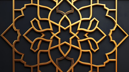 Poster - Gold metal wall panel with intricate geometric pattern for interior design or architectural use