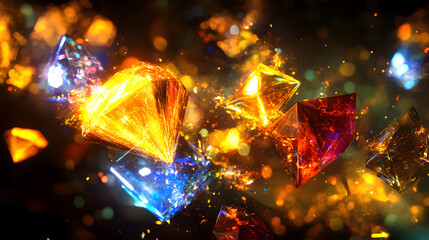 Poster - A collection of shiny diamonds arranged on a reflective surface showcasing their brilliance and clarity