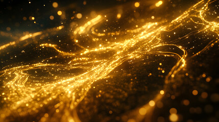 Poster - Close up image of shimmering gold sparkle with reflective light and texture details on a dark background