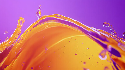 Fototapete - Purple and orange liquid splashing on a vibrant purple background creating dynamic abstract patterns