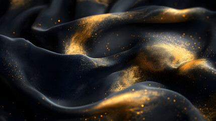 Poster - Close up view of a black cloth with gold patterns showcasing fabric texture and design details
