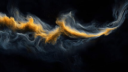 Poster - Yellow and white smoke swirling against a black background creating an abstract visual effect