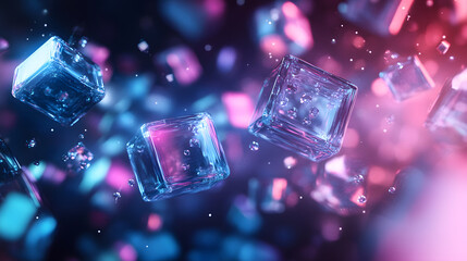 Poster - A cluster of ice cubes suspended in the air against a plain background