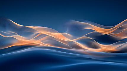 Fototapete - Blue background with waves and orange light creating a serene and calming atmosphere in abstract design