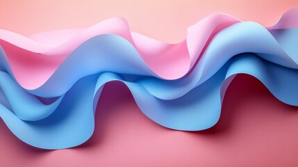 Poster - Pink and blue abstract wavy paper art on pastel background. Creative design and modern abstract art concept