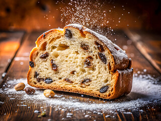 Wall Mural - Delicious Bread with Powdered Sugar. Tasty Food background