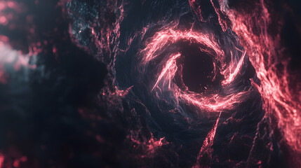 Poster - Red and black swirl in the center of a black hole with dark surroundings