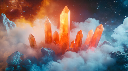 Poster - A group of vibrant orange crystals arranged on a white surface showcasing their unique shapes and textures