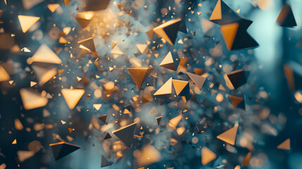 Poster - A collection of gold triangles floating in the air against a white background