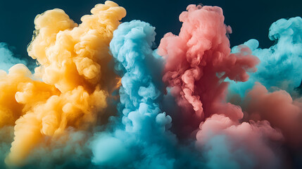Poster - Vibrant collection of colorful clouds in a bright blue sky during sunset