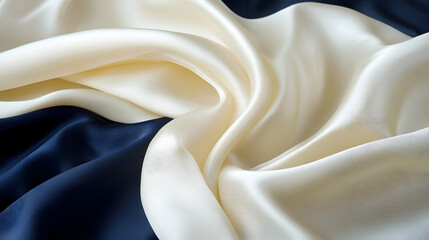 Poster - White and blue silk fabric draped elegantly on a surface for textiles and fashion design