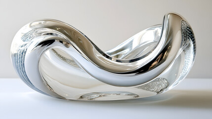 Poster - Silver sculpture displayed on a white surface highlighting modern design and artistic craftsmanship