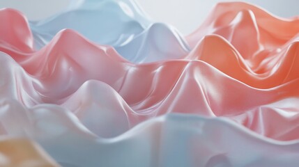 Poster - Soft pastel colored fabric folds, abstract texture with blue and pink hues. Modern art and interior design inspiration
