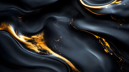 Poster - Black and gold abstract background with fluid shapes and textured patterns for design and art projects