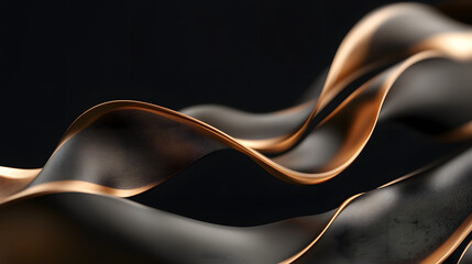 Poster - black background with gold and silver waves creating abstract fluid design