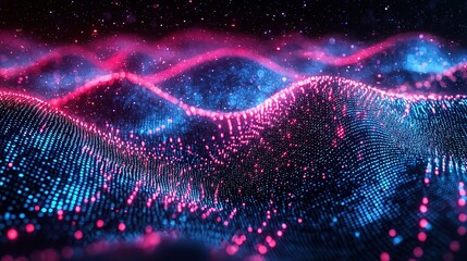 Poster - Data of crypto waves. 3D illustration of wavy lines in the information code field. Data flow cyber concept. Coding and technology , 8k image