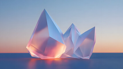 Poster - White sculpture illuminated by soft pink light creating a serene artistic atmosphere
