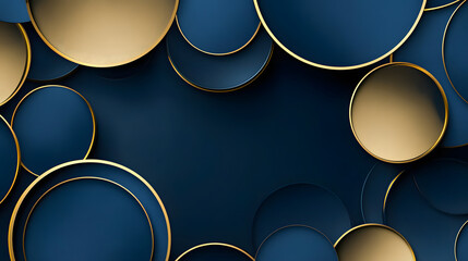 Poster - Dark blue background with gold circles abstract design for modern graphics and textures