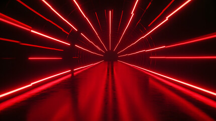 Poster - Long exposure image of a tunnel illuminated with red lights creating a dynamic visual effect