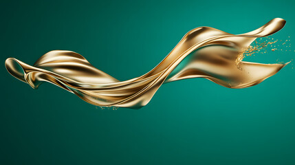 Poster - gold wave design on a green background creating a modern abstract art piece
