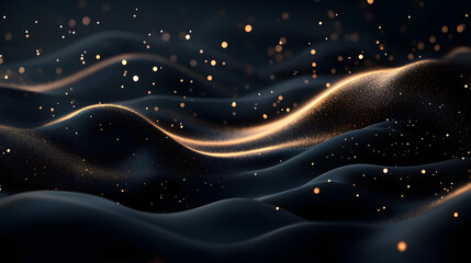 Poster - Dark background filled with numerous shimmering gold particles creating a textured abstract design