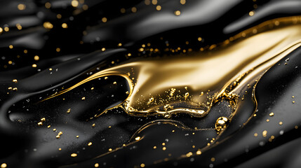 Fototapete - Gold liquid splash on black surface creating dynamic visual effect