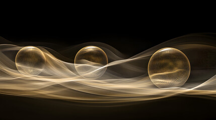 Poster - black background featuring a white and yellow abstract wave design for modern digital art