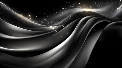 Poster - Abstract black background featuring stars and flowing waves in a cosmic design
