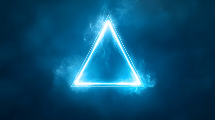 Poster - triangle shape with blue neon glow on dark background in abstract design