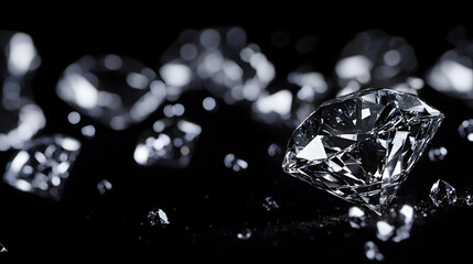Poster - A single diamond gemstone on a solid black background displaying elegance and luxury