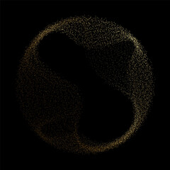 Aufkleber - Abstract vector dot particles fluid flowing round shape wavy smooth curve gold gradient light on black background in concept of luxury, technology, science, music, modern.
