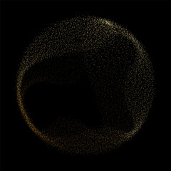 Aufkleber - Abstract vector dot particles fluid flowing round shape wavy smooth curve gold gradient light on black background in concept of luxury, technology, science, music, modern.