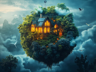 Poster - Home eco planet, concept of nature conservation and ecology support . Generative AI