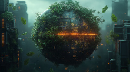 Poster - eco planet, concept of nature conservation and ecology support . Generative AI