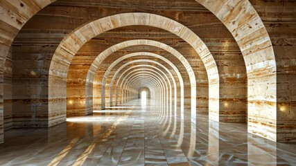 Poster - Majestic stone archway reflects light in endless ancient corridor
