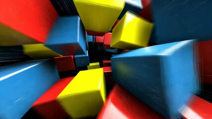 Poster - Vibrant collision of colorful blocks in dynamic motion sequence