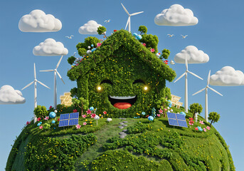 Poster - Home eco planet, concept of nature conservation and ecology support . Generative AI